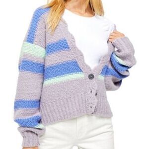 Free People 'Fine Time' Alpaca Wool Striped Cropped Cardigan in Neptune
